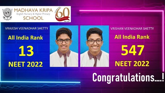 Madhava Kripa School students - achievement in NEET 2022 Madhava Kripa School students - achievement in NEET 2022